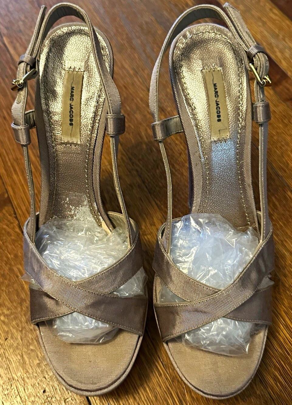 Marc Jacobs Beige Ribbon Strappy Open Toe Stiletto Slingback Heels EU 39.5